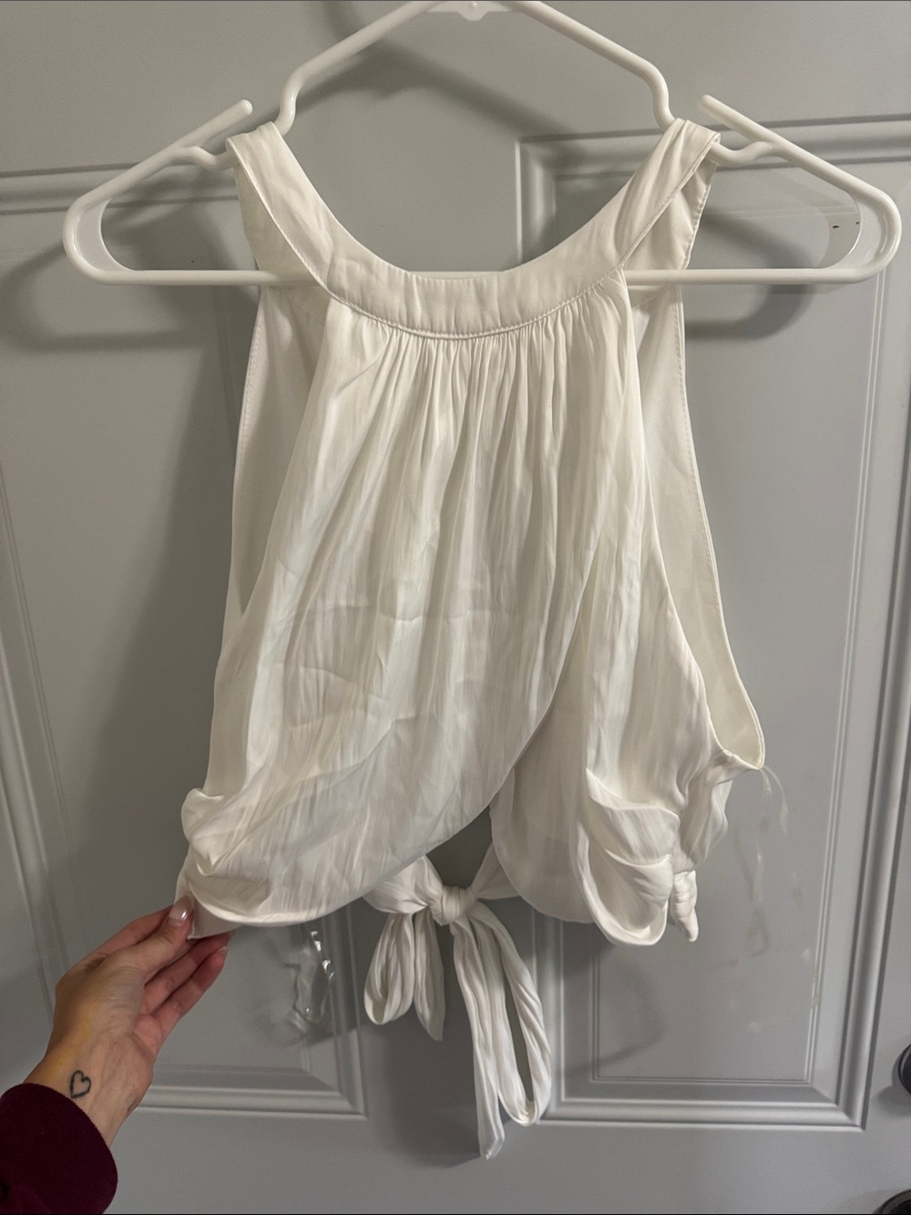 White Tie-Back Sleeveless Blouson Tank Top